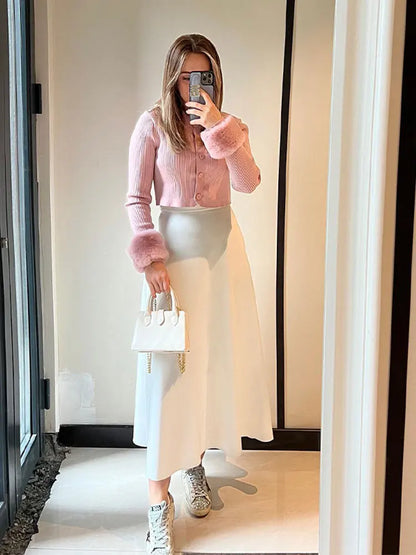 maoxiangshop Women Korean Fashion Cardigan Round Neck Single Breasted Short Knitwear Sweater Elegant Spring Autumn Office Lady Sweaters