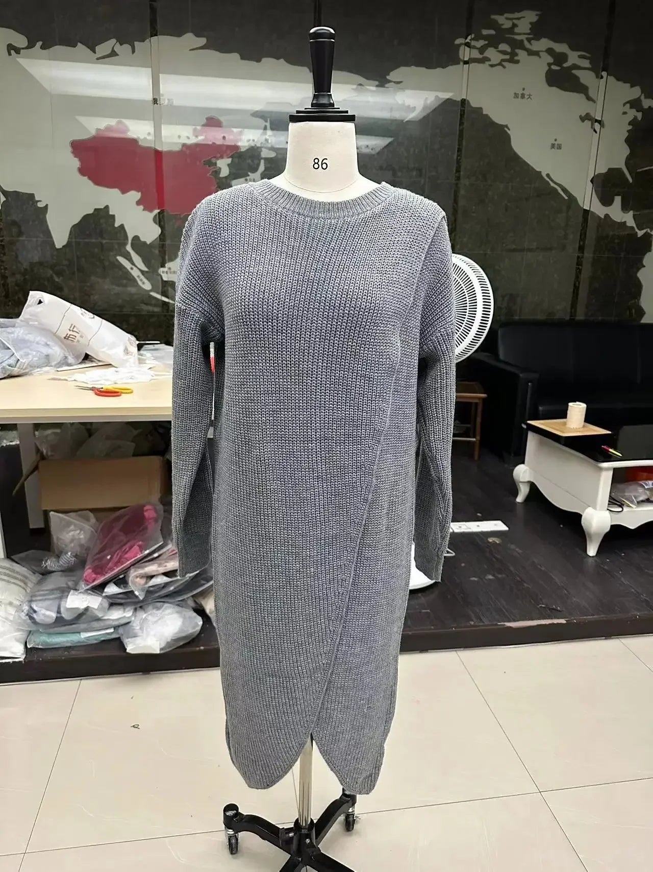 maoxiangshop Long Knitted Sweater Women Gray Pullovers Autumn Winter Khaki Warm Fur Jumpers Maxi Y2k E-girl Jumper Work Sueter Mujer