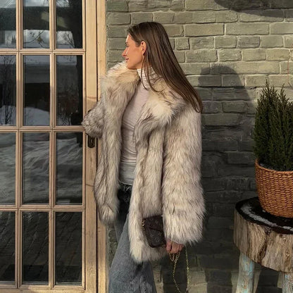 maoxiangshop  -   Luxury Brand Fluffy Faux Fur Jacket Women 2024 Winter Long Thicken Warm Gradient Fox Fur Coat Streetwear Furry Overcoat