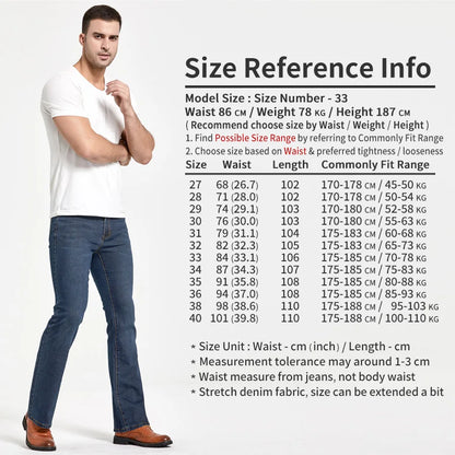 maoxiangshop  Mens Boot Cut Jeans Slightly Flared Slim Fit Blue Black Trousers Designer Classic Male Stretch Denim Pants