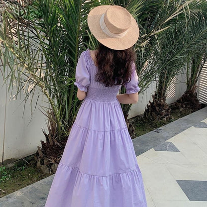 maoxiangshop Fashion Women Purple Elegantes Long Dress Cottage Core Vintage Women's Wear Aesthetic Summer Fairy Dress