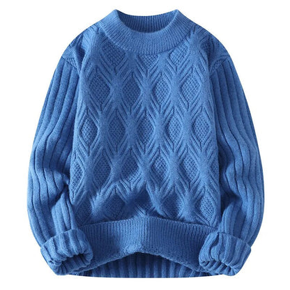 maoxiangshop Autumn Winter Knitted Sweaters Men Fashion Casual Knitting Clothing O Neck Blue Black Pullovers Mens Warm Solid Sweater Man
