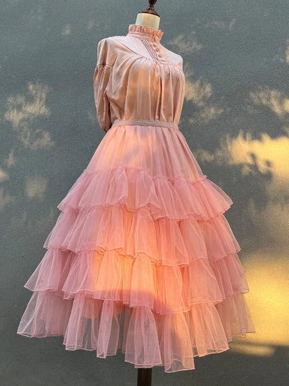 maoxiangshop  -  Sweet Lolita Mesh Ruffles Tutu Skirts Ball Gown Lolita Extended Skirt Lining Daily Lolita Lace Gauze Fluffy Skirt
