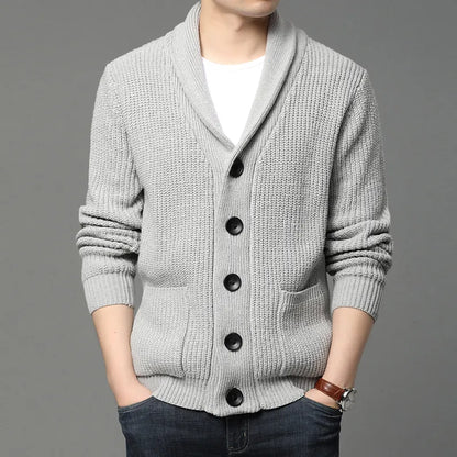 maoxiangshop High Quality Autumn Winter Cardigan Men Thick Knitted Solid Sweater Jakcet Fashion Turn Down Collar Single Breasted Cardigan Men