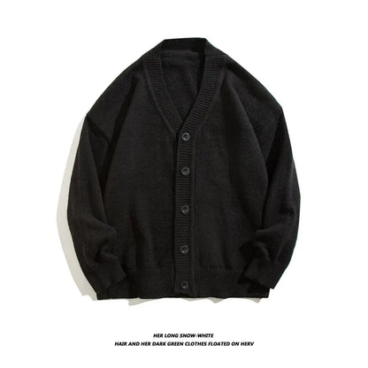 maoxiangshop Autumn Winter Men Casual V-Neck Cardigan Sweaters Solid Color Long Sleeve Outerwear Single-breasted Male Loose Knitted Coats