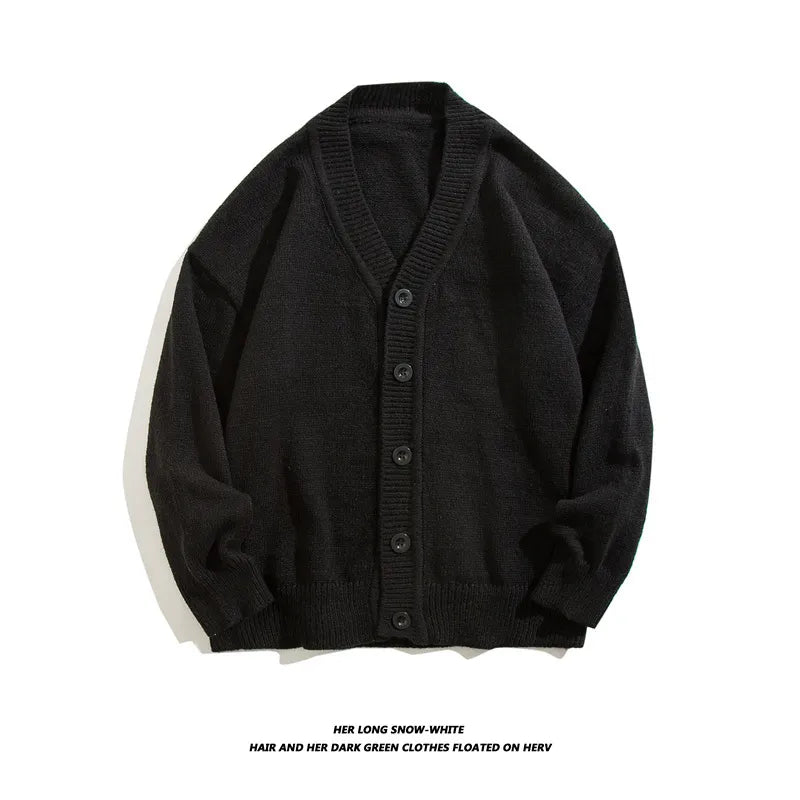 maoxiangshop Autumn Winter Men Casual V-Neck Cardigan Sweaters Solid Color Long Sleeve Outerwear Single-breasted Male Loose Knitted Coats