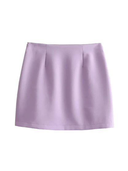 maoxiangshop  -  Cute Bow Knotted Spring Purple Mini Skirts 2024 Summer High Waist Casual Side Zipper Fly Straight Short Skirt