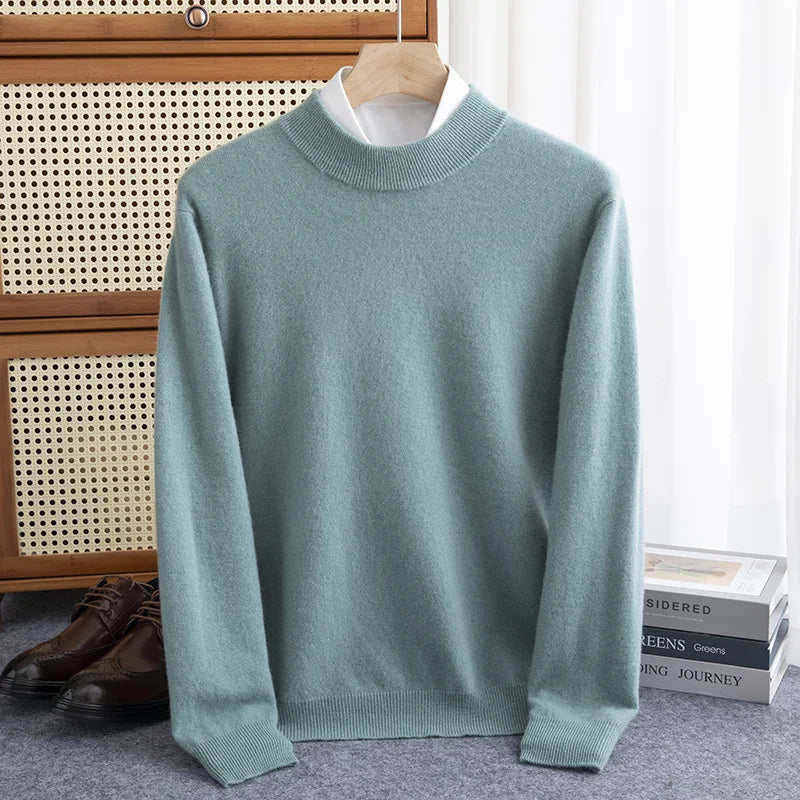maoxiangshop New Fashion Men's 100% Wool Pullover Half-high Collar Sweater Autumn Winter Warm Solid Color Knit Sweater Business Casual Top
