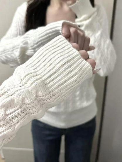 maoxiangshop  -  2024 Autumn Sweet Solid Twist Sweater Women Y2k Aesthetic Casual Loose Vintage Tops Preppy Style Fairy Knitwear All Match Jumper