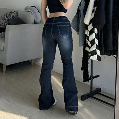 maoxiangshop1 New Flare Jeans Women's Low Waist Trousers Vintage Aesthetic Denim Pants Streetwear Mom Casual Korean Fashion Y2k  Jeans