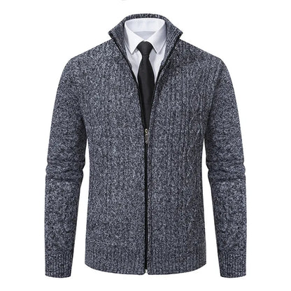 maoxiangshop New Winter Thick Warm Cardgian Men Smart Casual Knitted Sweatercoat Jackets Mens Slim Solid Color Stand Collar Knitting Cardigan