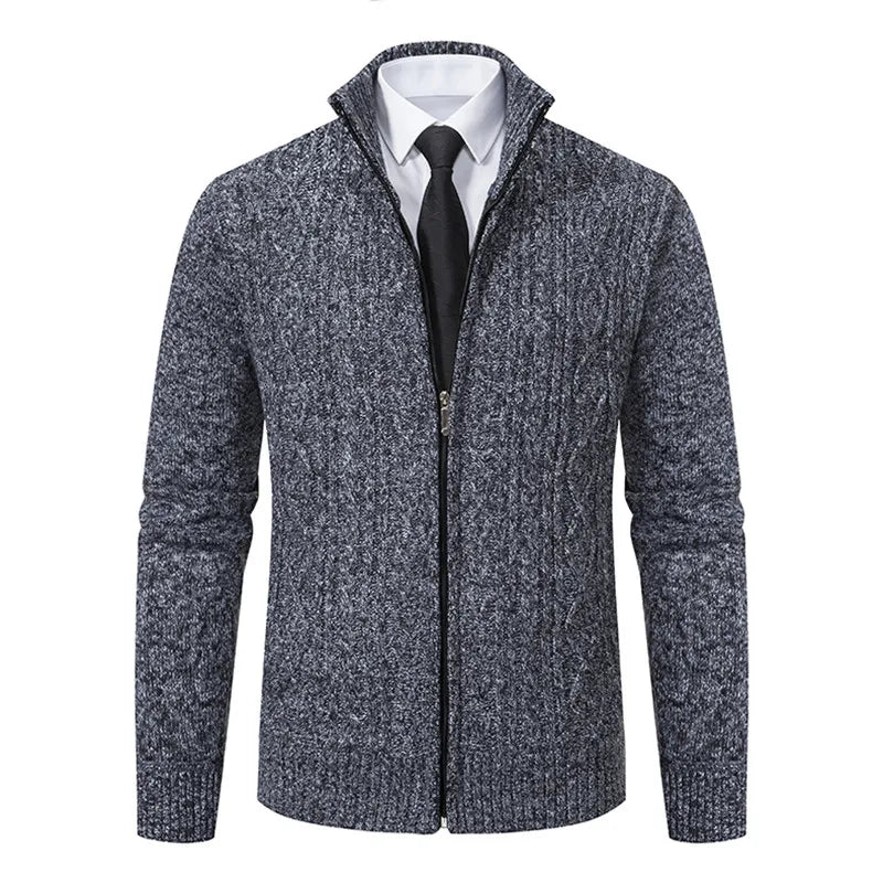 maoxiangshop New Winter Thick Warm Cardgian Men Smart Casual Knitted Sweatercoat Jackets Mens Slim Solid Color Stand Collar Knitting Cardigan