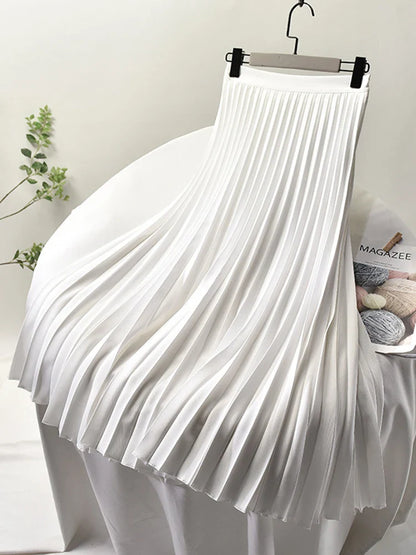 maoxiangshop Brand Designer Women Spring Autumn Elegant Chic Solid Pleated Skirt High Waist Luxury Fashion With Elastic Female
