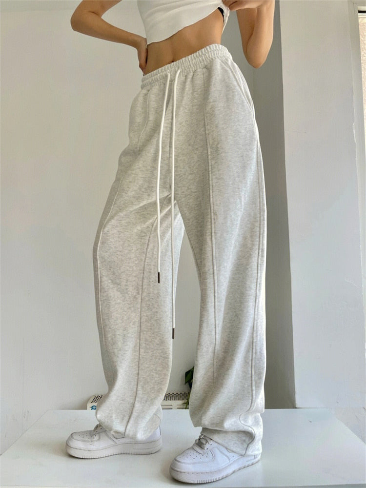 maoxiangshop Korean Fashion Joggers Sweatpants Women Harajuku Hip Hop Gray Wide Leg Track Pants Oversized Baggy Sportswear Trousers Female