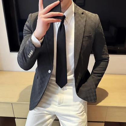 maoxiangshop Plus Size 5XL-M Luxury Checkered Slim Fit Business Blazers Mens 2024 Formal Single Button Fashion Social Party Suit Jacket