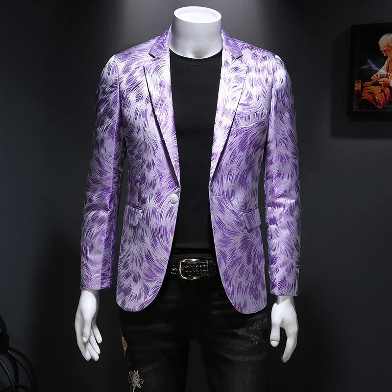 maoxiangshop Luxury Men Jacquard Slim Fit Blazer Stage Performance Metal Gold Yarn Casual Suit Jacket Formal Stage Costumes