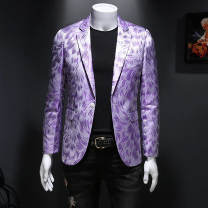 maoxiangshop Luxury Men Jacquard Slim Fit Blazer Stage Performance Metal Gold Yarn Casual Suit Jacket Formal Stage Costumes
