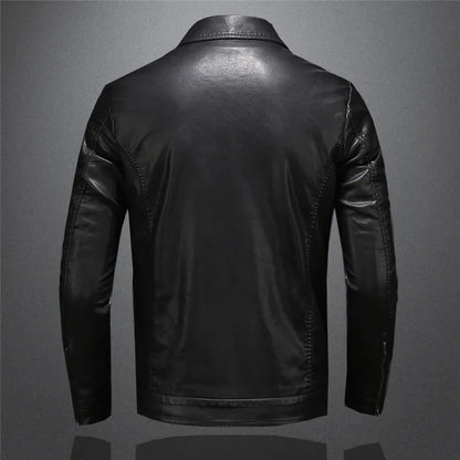 maoxiangshop Men Luxury Black Faux Leather Jackets Men Zipper PU Coat Turn Down Collar Multi-pocket Slim Fit Clothing Man Plus Size 5XL-M