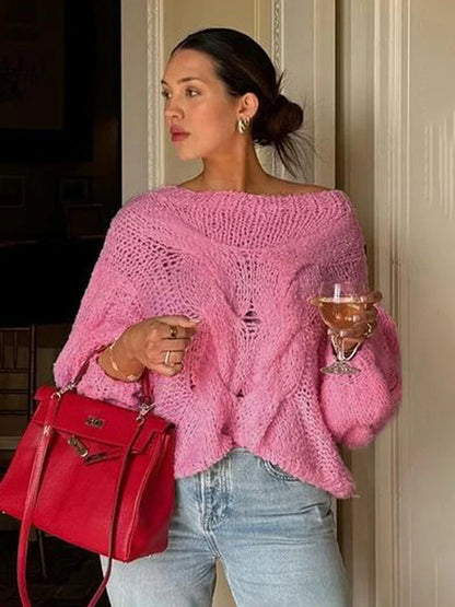 maoxiangshop  -  Women's Hand-knitted Twist Sweater Pullover Loose Fashion Versatile Long Sleeve Knitted Top Solid Color Autumn Winter New