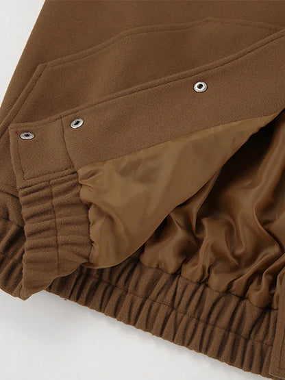 maoxiangshop  -  Thick Women's Autumn Bomber Jacket Woolen Single Breasted Oversized Stand Collar Casual Pocket Coats All-match Chic Outwear