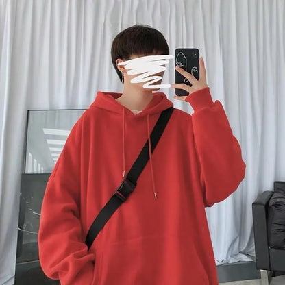 maoxiangshop Fleece Hoodie Men Casual Pocket Long Sleeve Oversized Pullover Tops Harajuku Street Thicken Solid Sweatshirt Sports Pullover 5xl