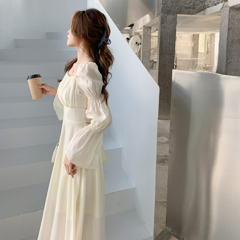 maoxiangshop Backless Sexy Vintage Fairy Dress Women Sweet Elegant Princess Evening Party Dresses Female Casual Korean Long Sleeve Chic Dress