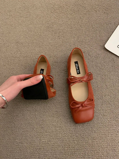 maoxiangshop  -  Mary Jane Shoes Square Toe Women's Shoes Bowknot Ballet Flats 2024 Spring/Autumn Flats Women Shoes