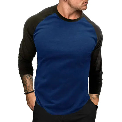 maoxiangshop New Casual Fashion Long Sleeves T Shirt Men Spring Autumn Patchwork Gym Clothing Fitness T-shirt Sports Raglan Sleeves Tshirt