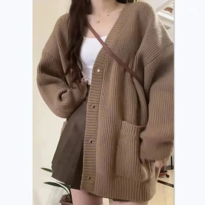 maoxiangshop Autumn Winter Women Cardigan Sweater Coats Fashion Female Long Sleeve V-neck Loose Knitted Jackets Casual Sweater Cardigans