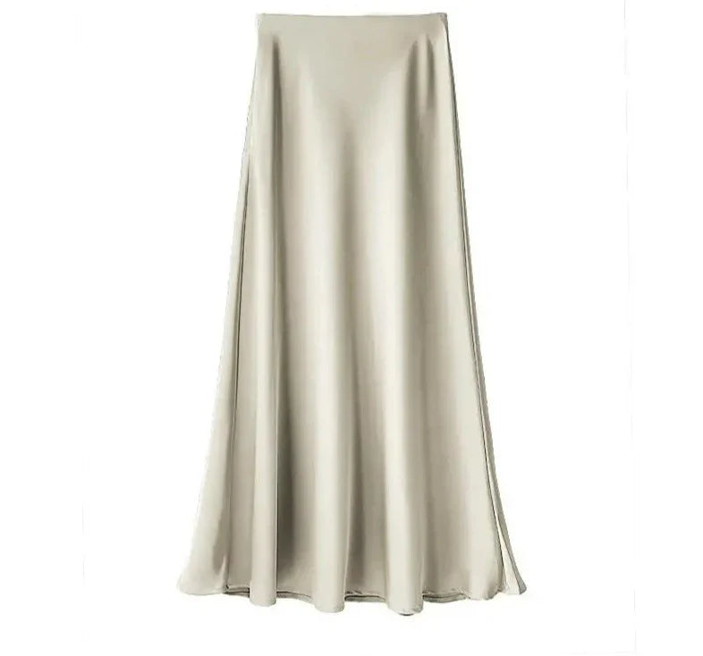 maoxiangshop  -  Luxury Satin Fish Tail Skirts For Women Summer Solid Color Fashion Traceless Waist Long Skirt Elegant Wrap Skirt Spring Autumn