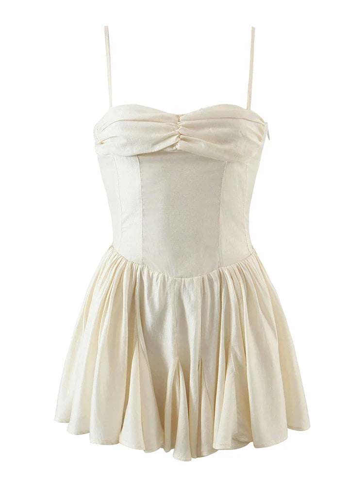 2023 Spring Summer New Fashion Sexy Party Slim Women Pleated Elastic High Waist Chic Strap Short Mini Dress Female