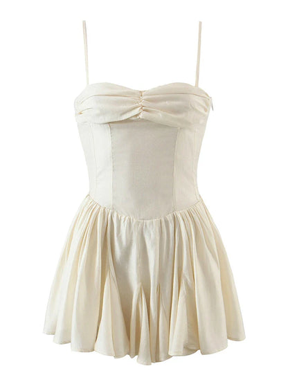 2023 Spring Summer New Fashion Sexy Party Slim Women Pleated Elastic High Waist Chic Strap Short Mini Dress Female