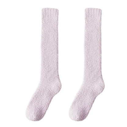 maoxiangshop  Unisex Candy Coral Fleece Long Socks Women Plush Winter Warm Thick Thigh Stockings Lolita Thigh High Home Sleep Floor Sock