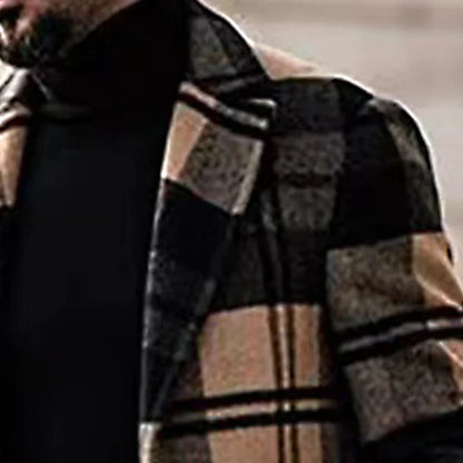 maoxiangshop WELL DRESSED MEN Men Casual Plaid Woolen Overcoat Autumn Winter New Mid Length Loose Comfortable Elegant Fashionable Versatile Woolen Overcoat