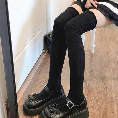 maoxiangshop Solid Color Thigh High Stockings Women Trendy Casual Over The Knee Female Long Socks Thermal Warm Cotton Tall Tube Leggings