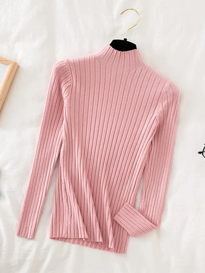 maoxiangshop Croysier Pullover Ribbed Knitted Sweater Autumn Winter Clothes Women High Neck Long Sleeve Slim Basic Woman Sweaters Tops