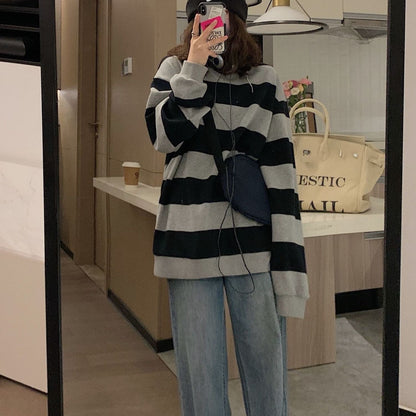 spring autumn Striped hoodies women fashion Long Sleeve Hoodie Sweatshirt Harajuku Jumper cotton Pullovers Casual oversized Coat