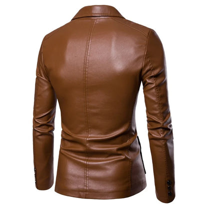 maoxiangshop 2024 Men Slim Autumn New Causal Vintage Leather Jacket Coat Men Design Motorcycle Biker Zipper Pocket PU Leather Jacket Coat