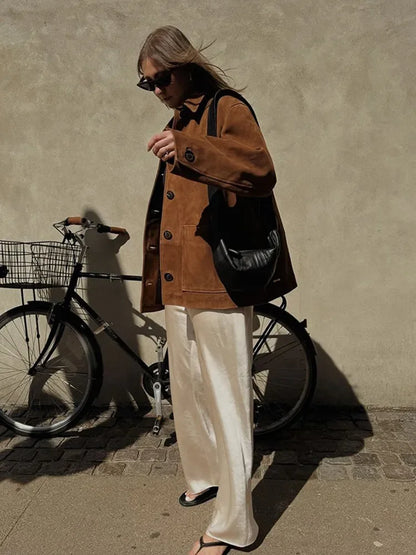 maoxiangshop  -  Fashion Single Breasted Pocket Jacket 2024 Casual Solid Long Sleeved Women's Coat Autumn Lady High Street Commuting Outcoat