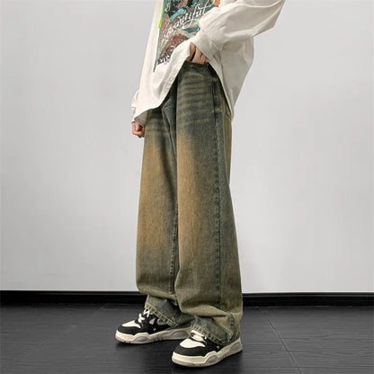 maoxiangshop Jeans men 2024 Spring Wide Leg Jeans Male Loose Straight Denim Pants Harajuku Vintage Blue Jean Trouser Streetwear Clothes