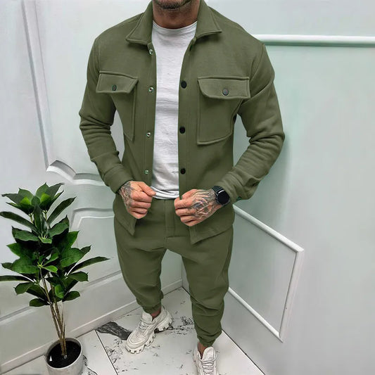 maoxiangshop New Casual Long Sleeve Coat Set Heavy Duty Workwear Shirt Set Vintage Shirt Men's Spring and Autumn