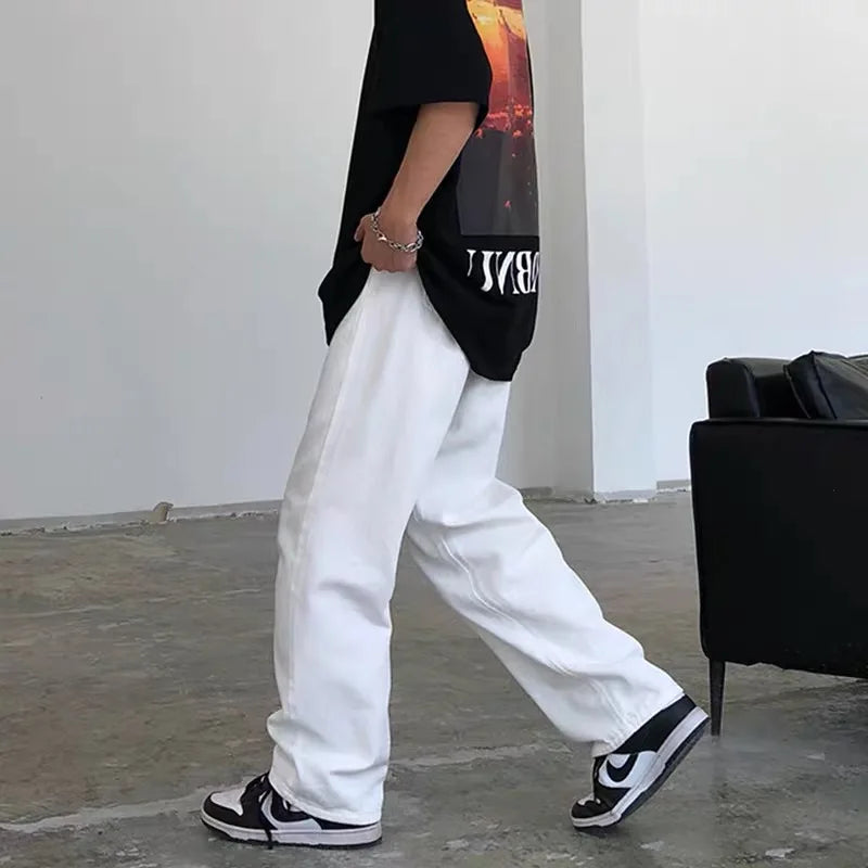 maoxiangshop Wide Leg Jeans Men Fashion Casual White Jeans Men Streetwear Korean Loose Hip-hop Straight Jeans Mens Denim Trousers M-3XL