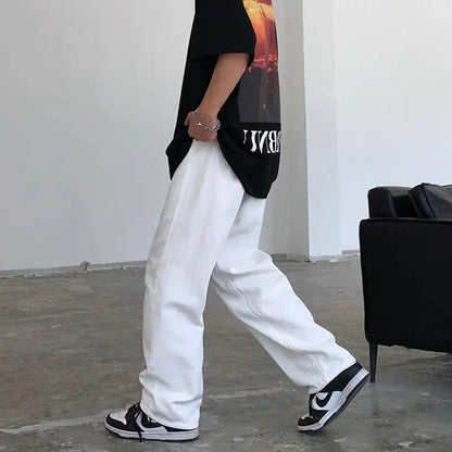 maoxiangshop Wide Leg Jeans Men Fashion Casual White Jeans Men Streetwear Korean Loose Hip-hop Straight Jeans Mens Denim Trousers M-3XL