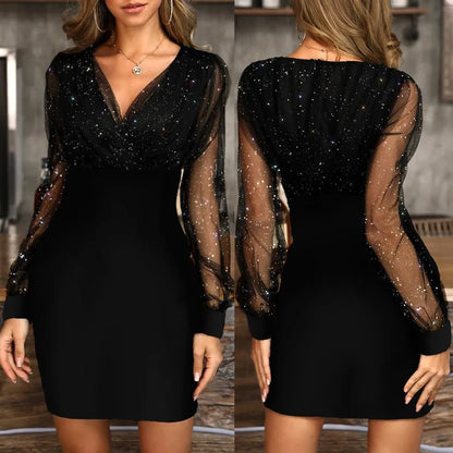 maoxiangshop Autumn Winter Wonen Sequins Sexy New Summer Female Black Retro Elegant Party Culb Dress