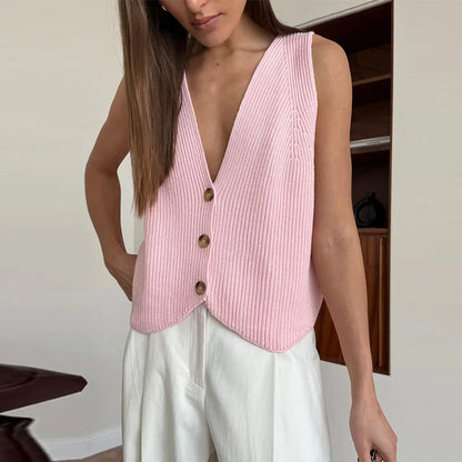 maoxiangshop  -  Casual Knitted Sleeveless Vests Women Solid Colorful Singled-Breasted Sweater Female Autumn Chic Loose Soft Tops All-matching