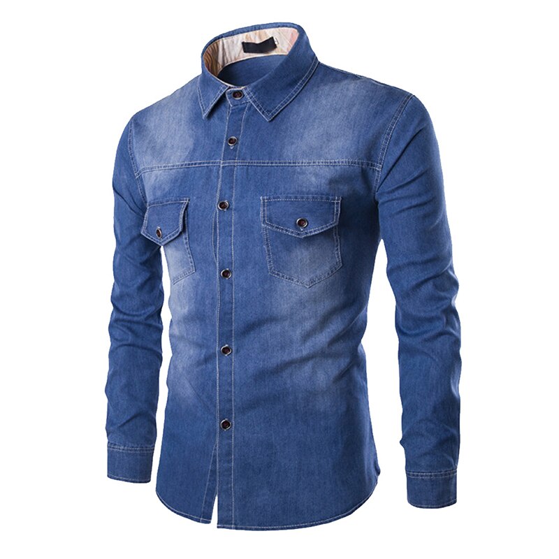 maoxiangshop Fashion Mens Denim Shirt Long Sleeve Plus Size Cotton Jeans Cardigan Casual Slim Fit Shirts Men Two-pocket Tops Clothing M-6XL