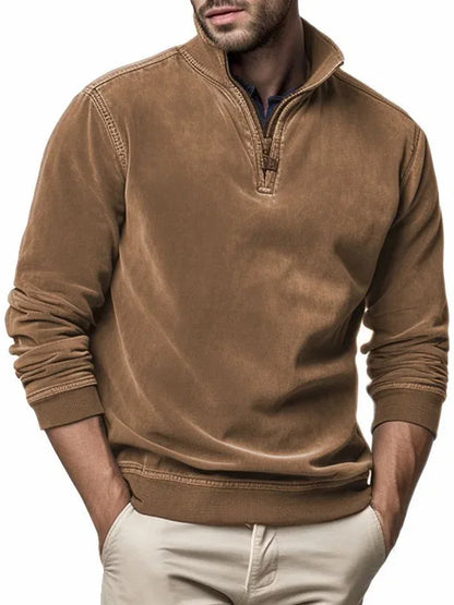 maoxiangshop Autumn Winter New Men's Polar Fleece Sweater Stand Neck Half Zip Tops Long Sleeve Sweatshirt Male Soild Color Hoodies