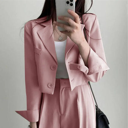 maoxiangshop Two Piece Sets Women Outifits Fall Office Lady Pants Korean Blazer Suits Long Sleeve Fashion Coat Black High Waisted Pants