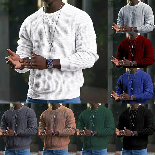 maoxiangshop Pure Color Waffle The Hood Sweater Men's Spring and Autumn New Sports Fashion White Black Casual Loose Turtleneck