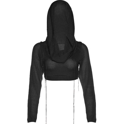 Sweater Women Knitted Top Hooded Sweatshirt 2000s Clothes Y2k Shirts Autumn Women's Cropped Long Sleeve Pullovers